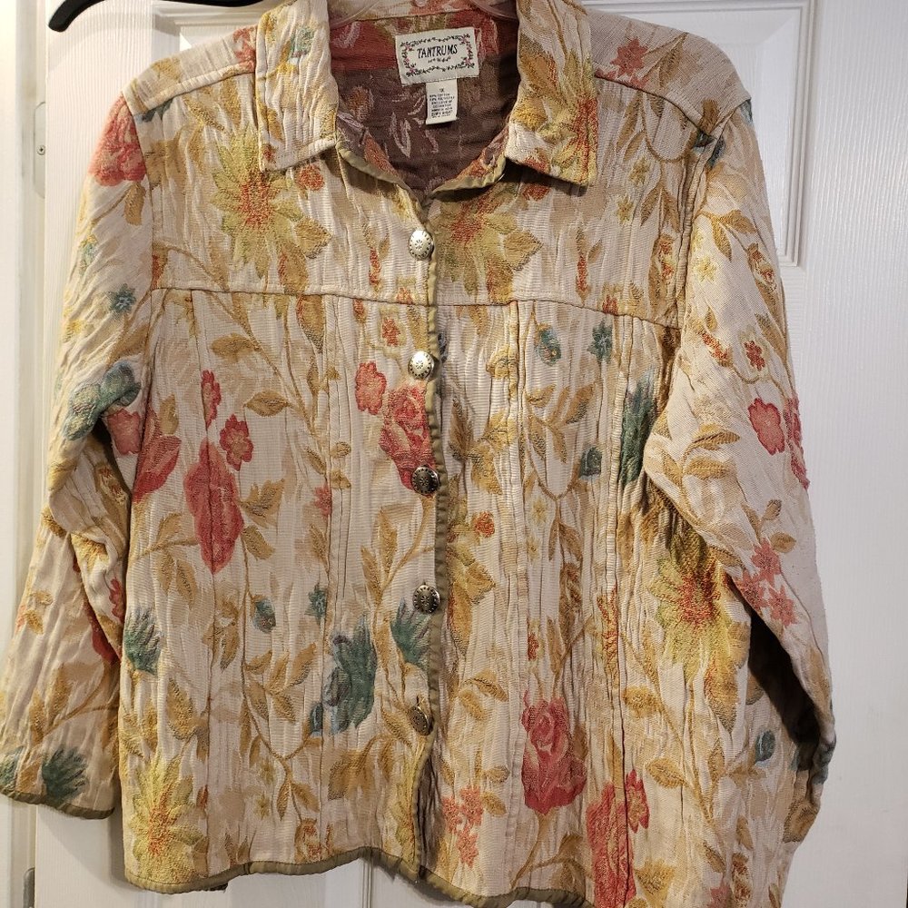 Tantrums 1X tan flower women's jacket/blazer